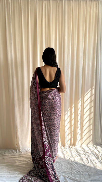 Purple ajrakh printed saree