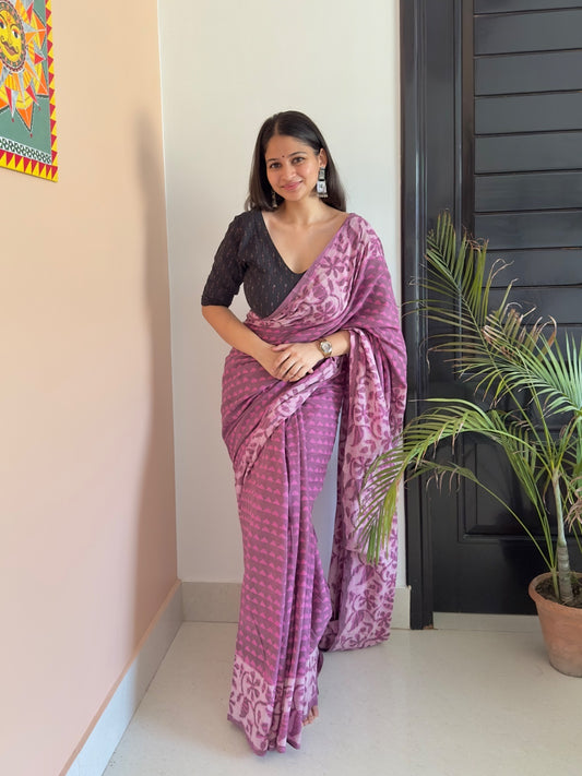 Purple dabu print saree
