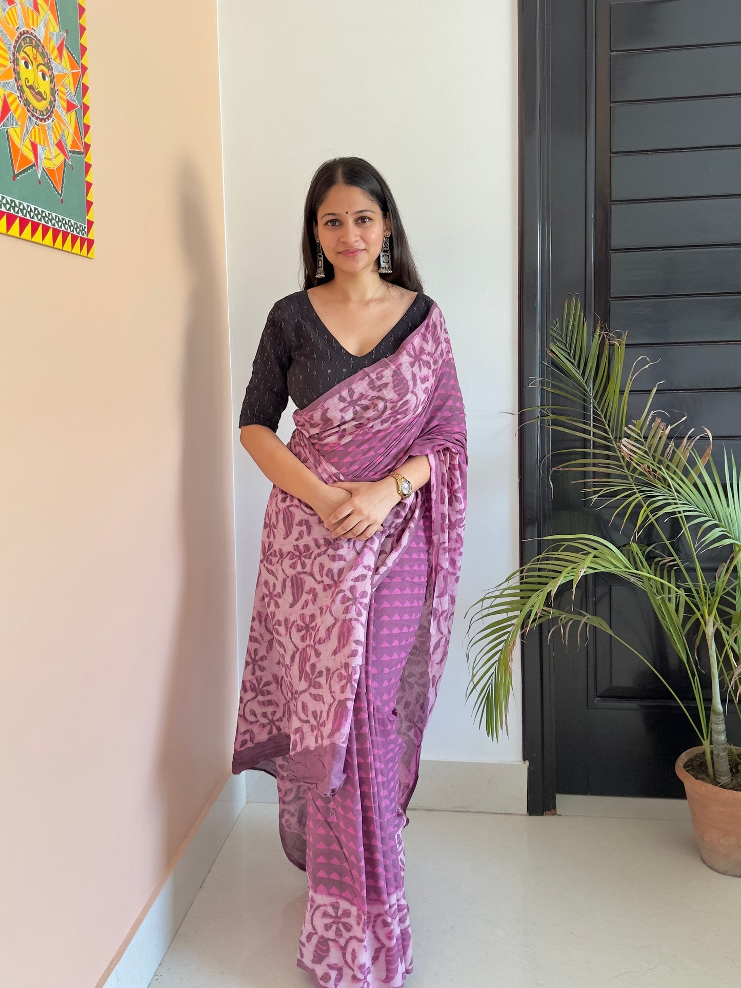 Purple saree with black blouse