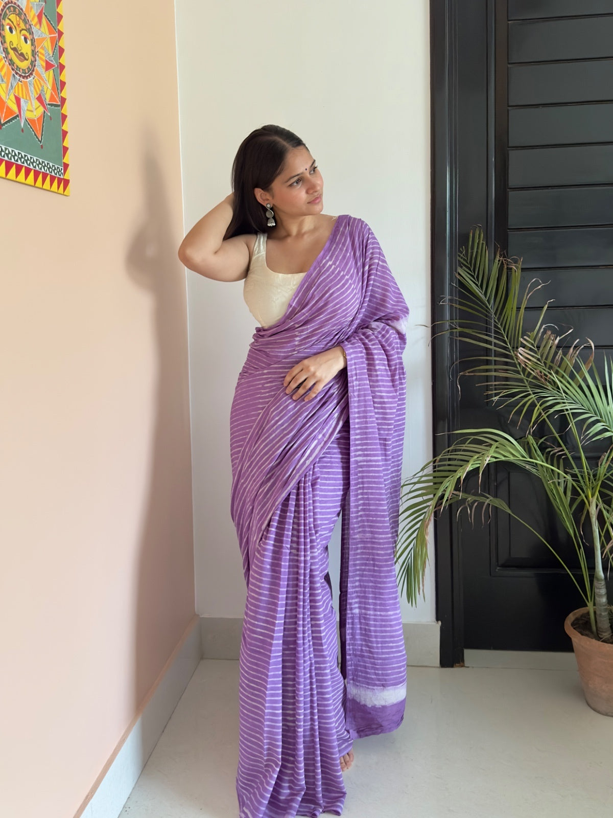 Purple stripes workwear saree