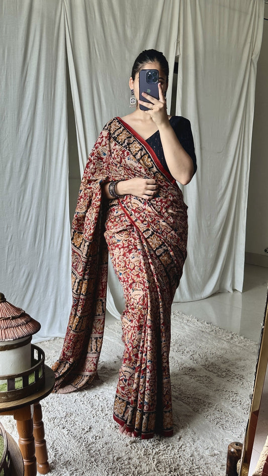 Ajrakh print saree red