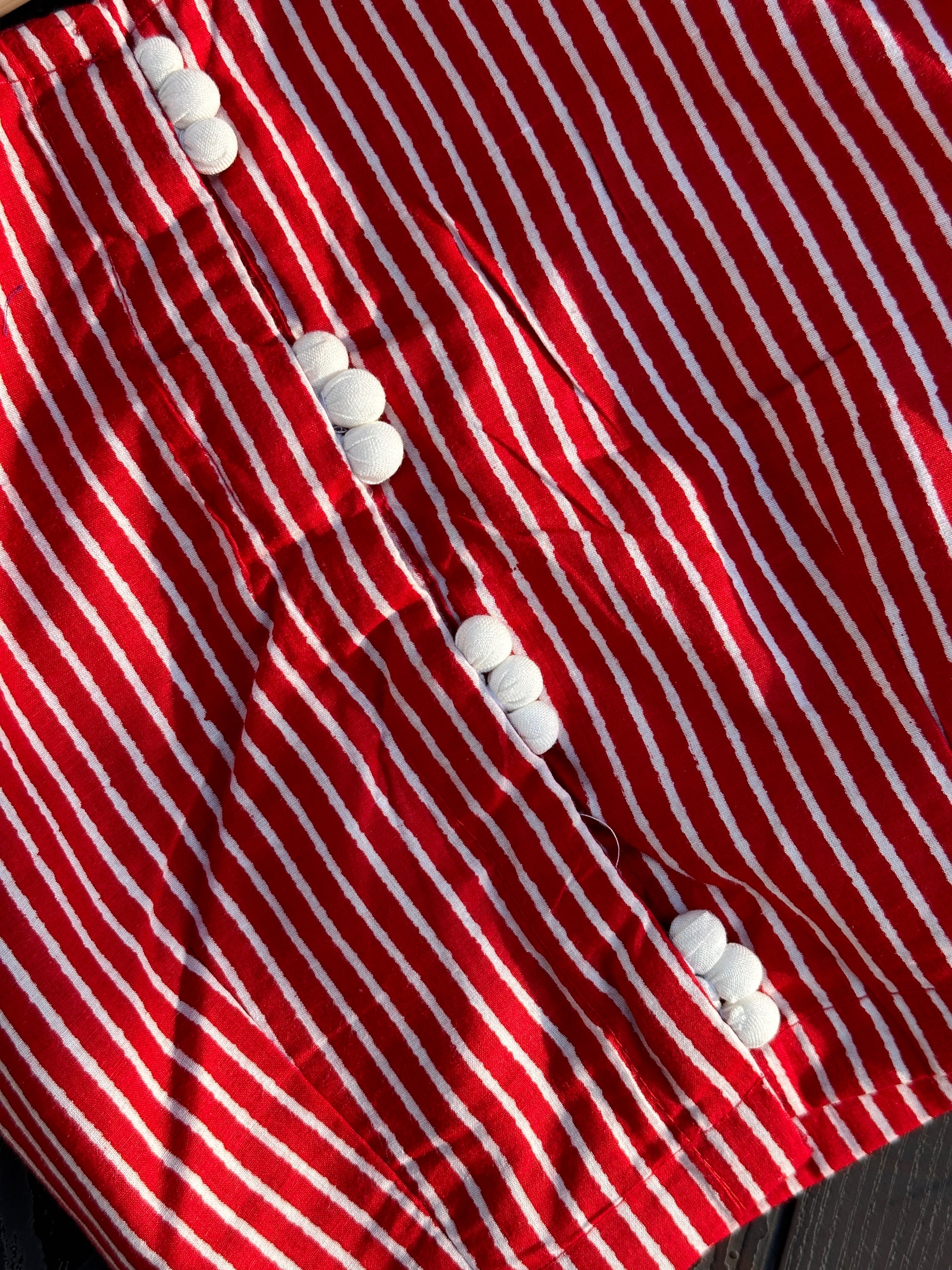 Red White Striped Sleeveless Blouse Keyhole Back