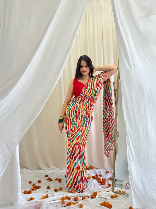 Red bandhej saree