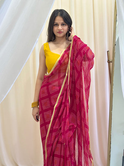 Red bandhej saree in chiffon