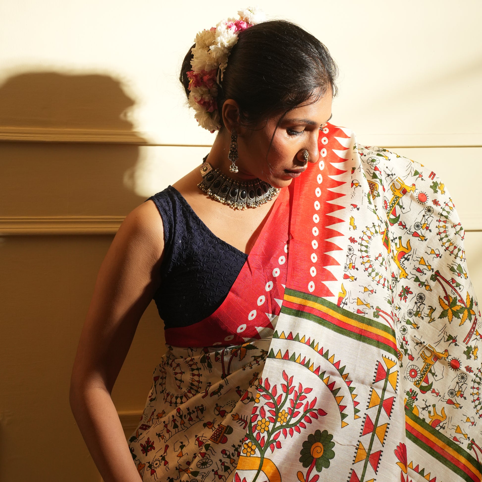 Red & white saree 