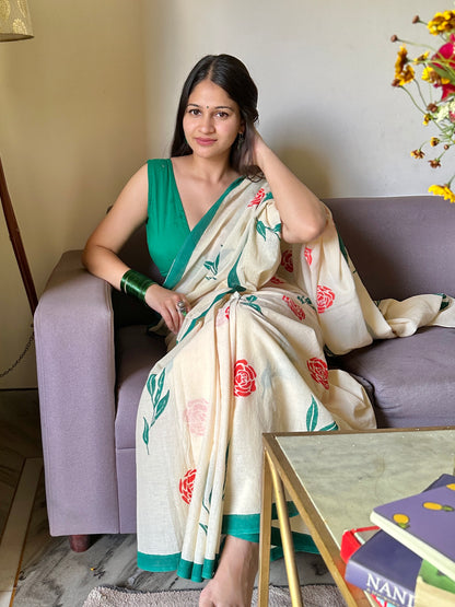 Rose printed saree