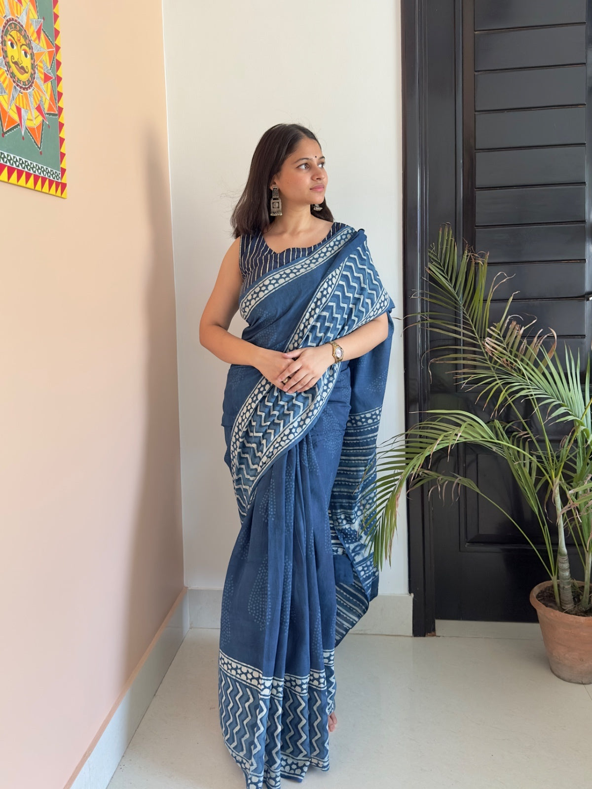 Soft mul cotton indigo saree for daily office use