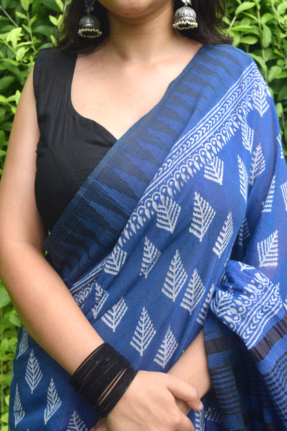 Temple border blue saree 
