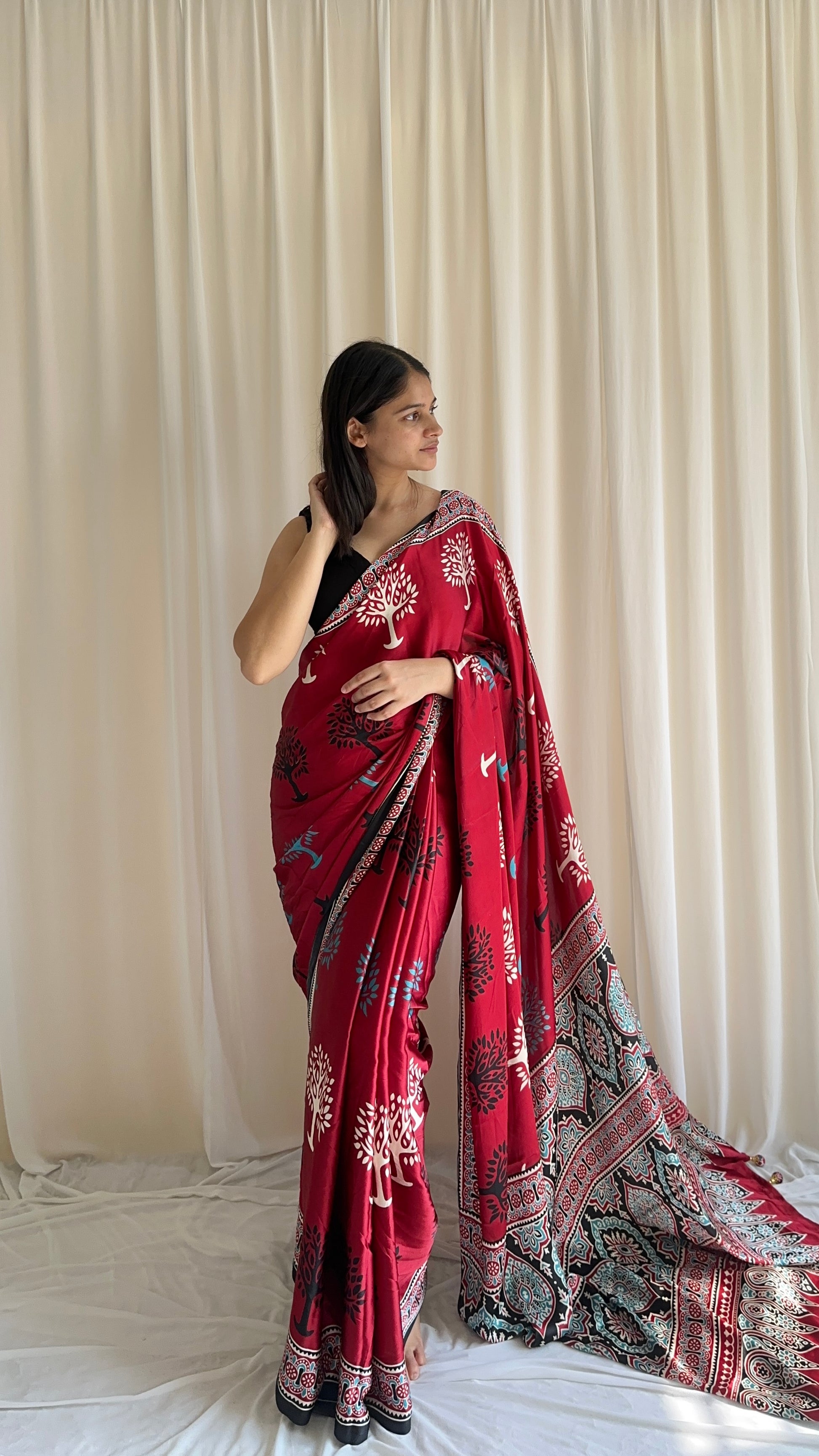 Tomato red ajrakh saree