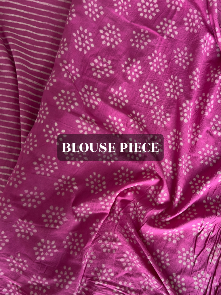 Traditional Dabu hand printed pink striped saree