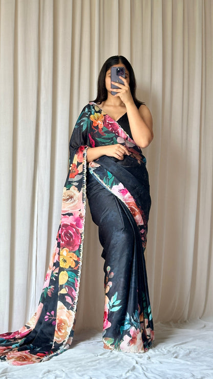 Trendy black saree look