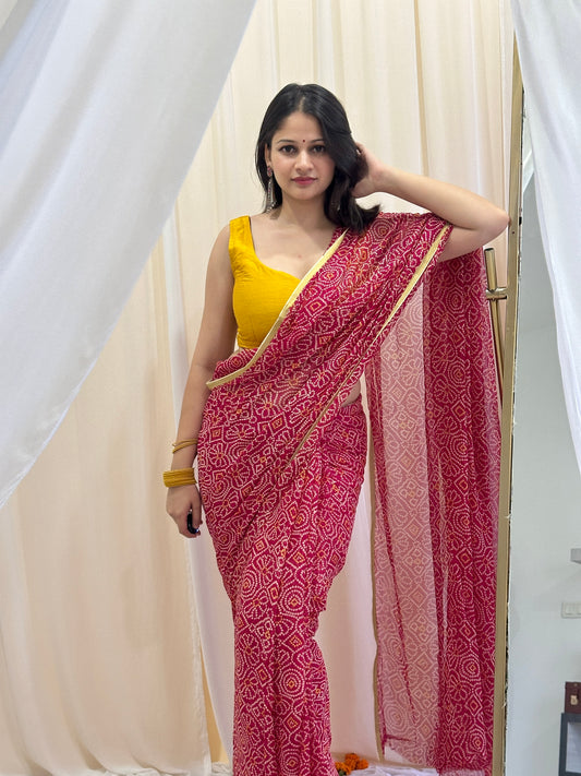 Vibrant red bandhej saree