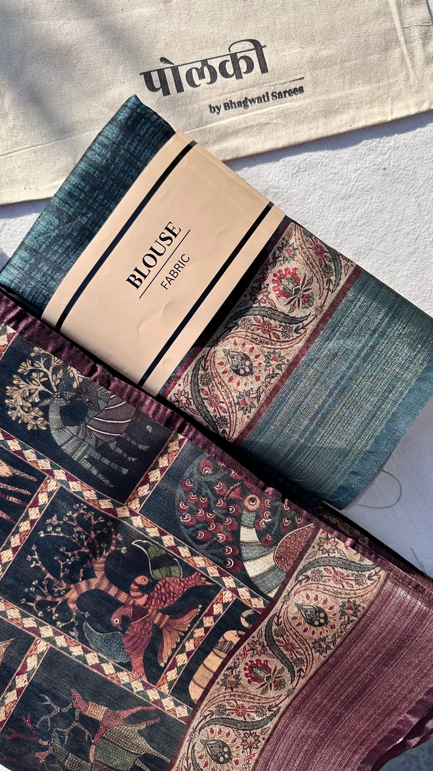 Vintage print blue cotton saree