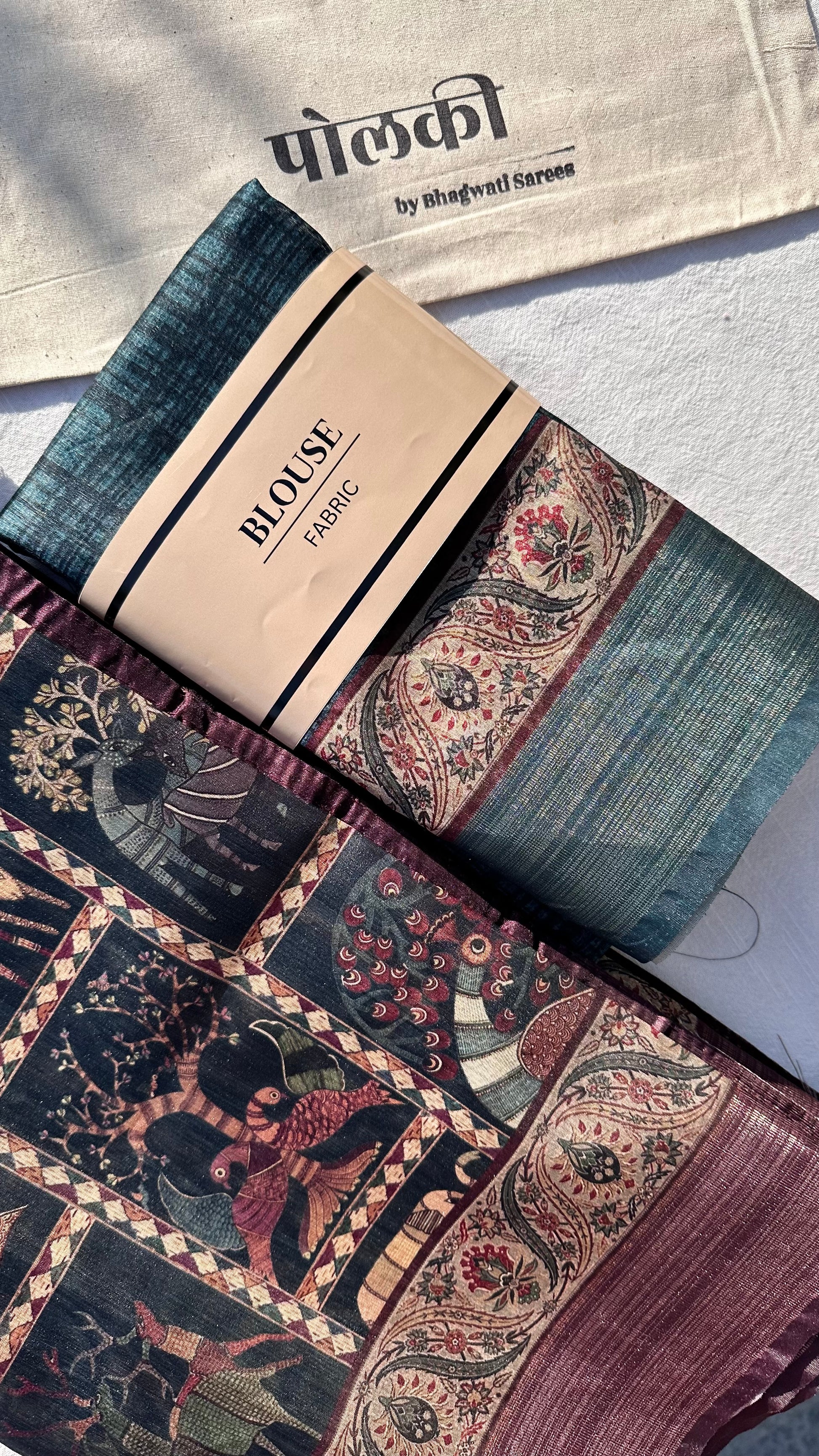 Vintage print blue cotton saree
