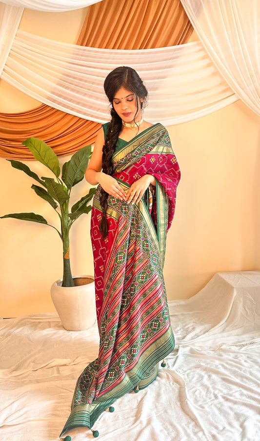 Wine patola print saree