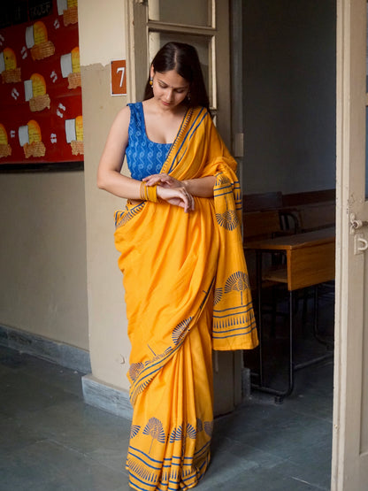 Yellow saree with border