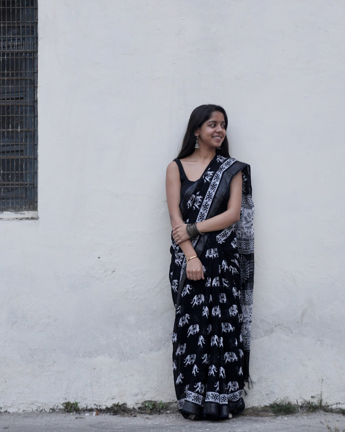 Black Batik elephant Saree 