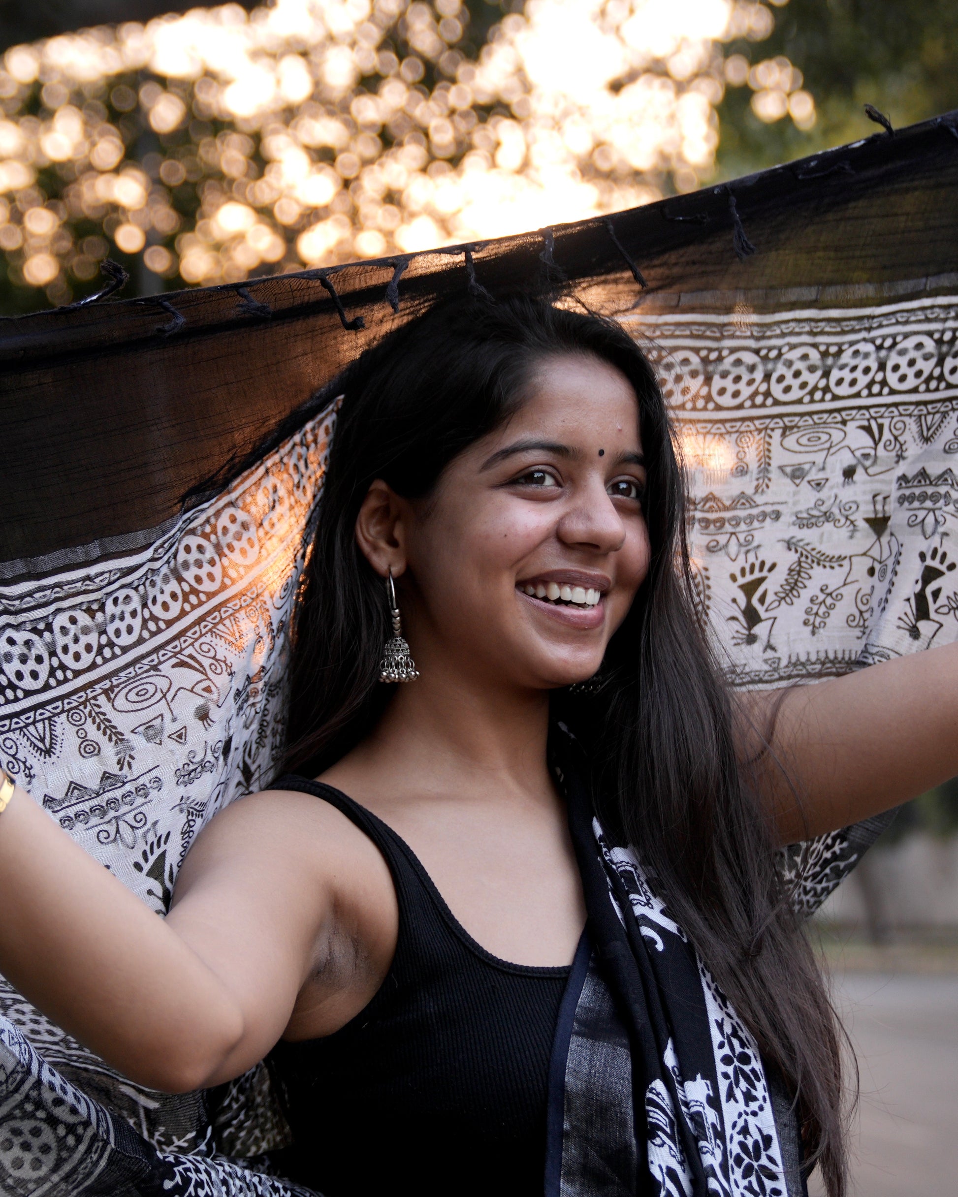 Black Batik elephant Saree 