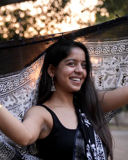 Black Batik elephant Saree 