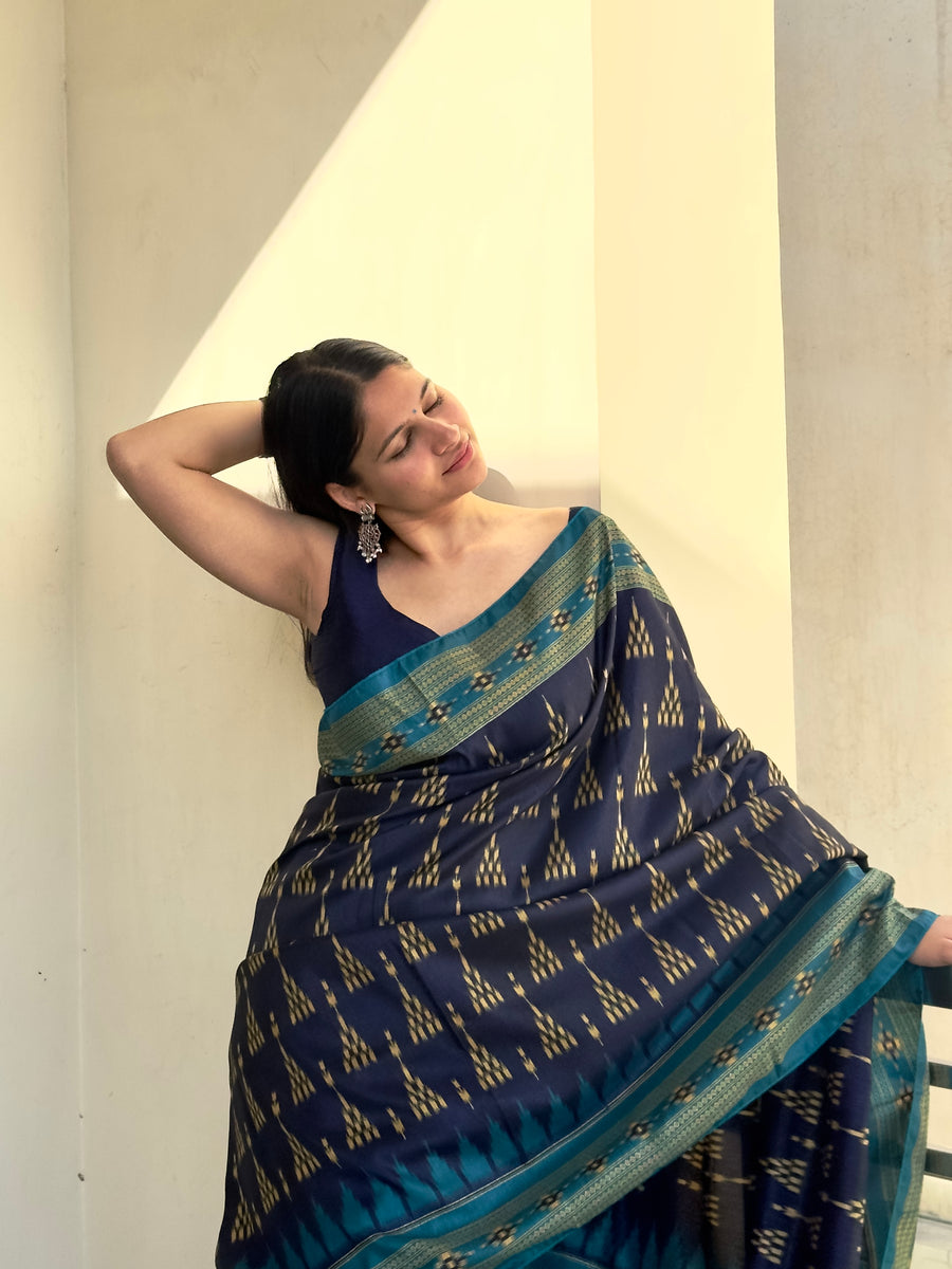 blue Patola print saree