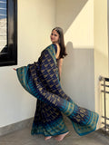 blue Patola print saree
