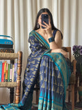 blue Patola print saree