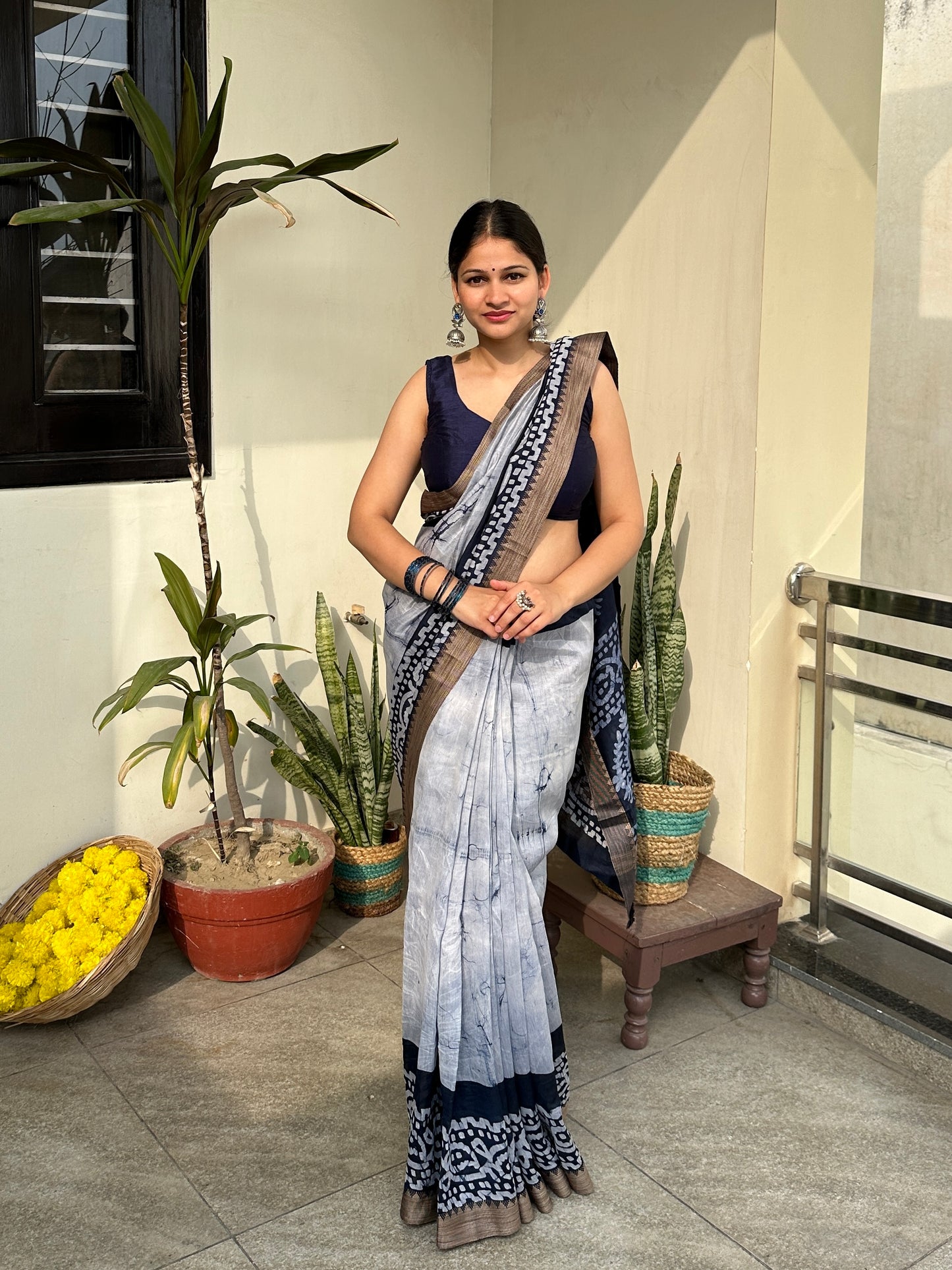 blue batik saree 