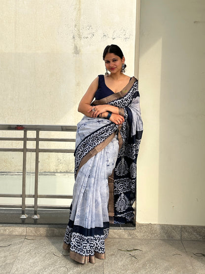blue batik saree 