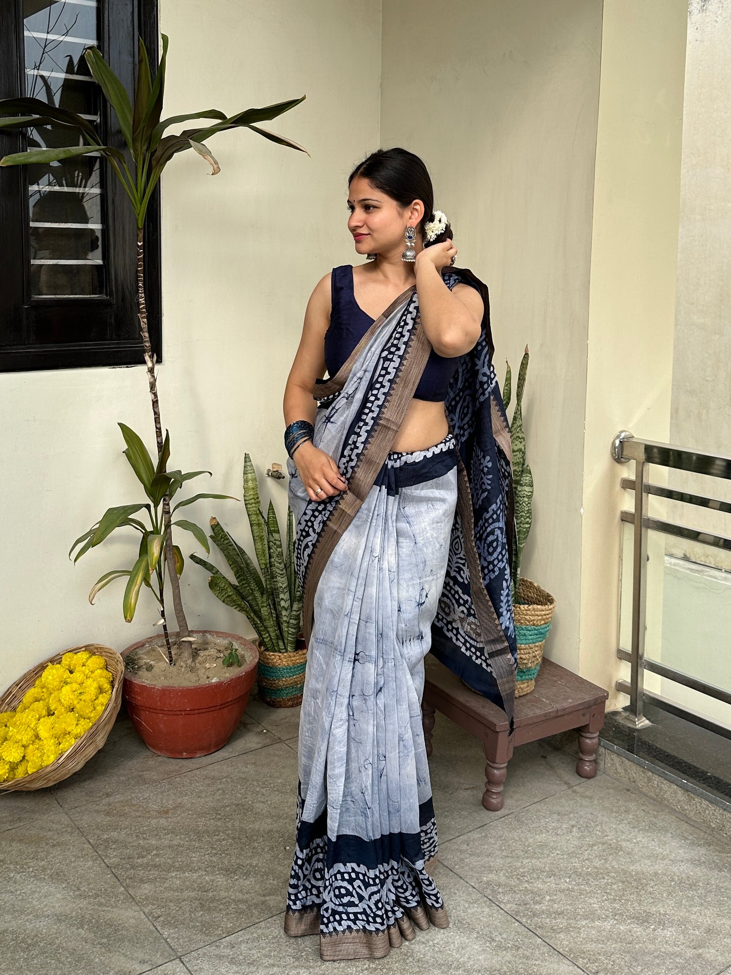 blue batik saree 