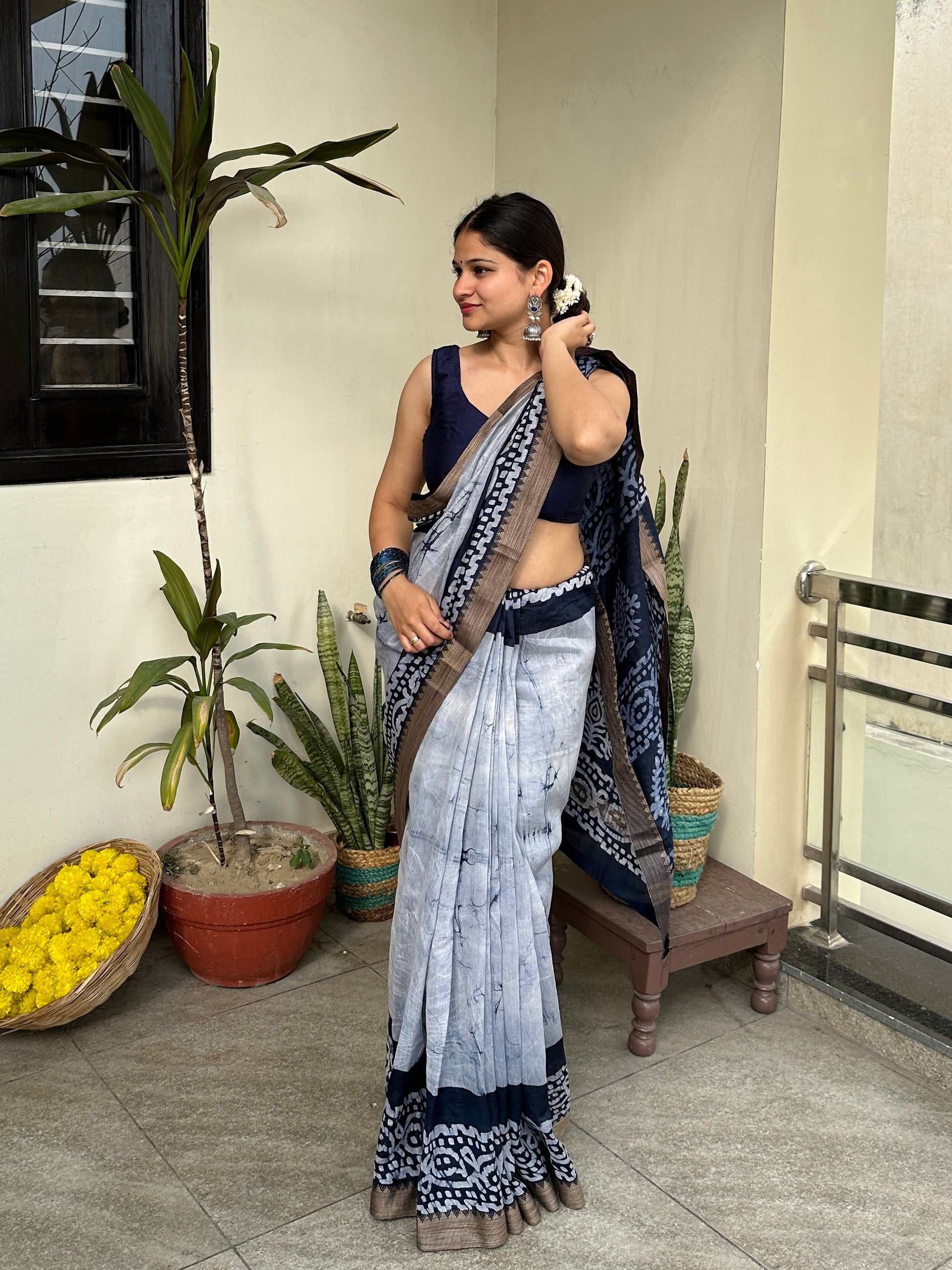 blue batik saree 