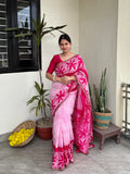 pink batik handwork saree