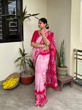 pink batik handwork saree