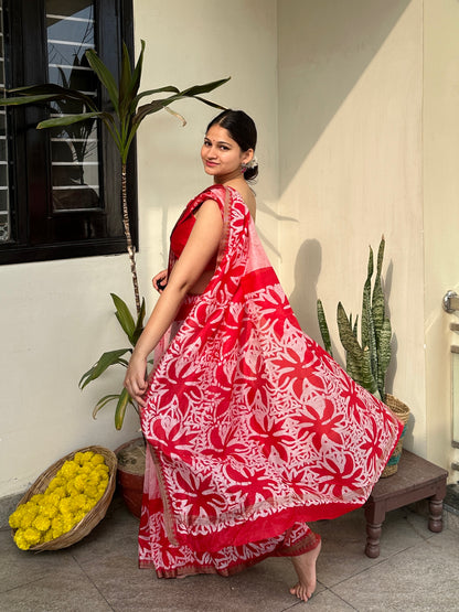 Red Flame Batik Chanderi Silk Saree 